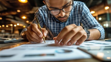 Accountant concentrating on evaluating financial reports reflecting precision analysis economic oversight. AI generated