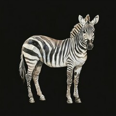 Fototapeta premium Watercolor Painting of a Zebra Standing Against a Black Background