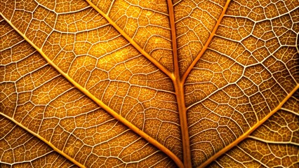 Abstract veins of a golden autumn leaf with intricate textures