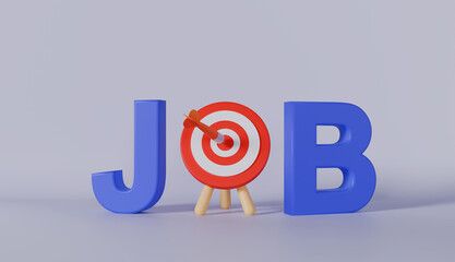 Job Sign and Archery Target with Dart in Center on Pastel Color background