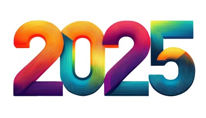 Colorful and vibrant number 2025 design on white isolated background.