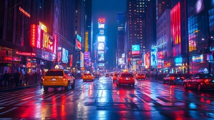 Obraz premium Neon towers lighting up a busy city street vibrant images