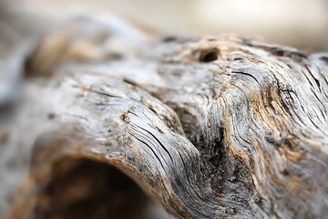 Close-up photo of a weathered piece of driftwood, focusing on its grain.