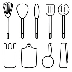 A comprehensive collection of kitchen tools silhouette vectors, perfect for culinary-themed projects. High-quality designs include essential cookware and utensils for cooking and kitchen decor.