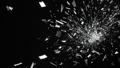 A close up of a bunch of broken glass pieces on a black background 37