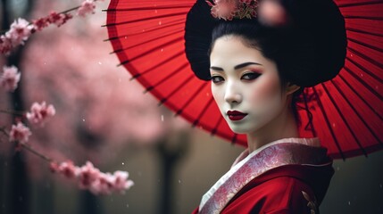 Cultural elegance - portrait geisha, intricate beauty, grace of traditional japanese attire, refined makeup, elaborate hairstyle, timeless allure of geisha artistry and cultural heritage.