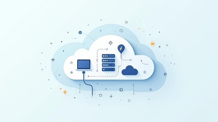 Fototapeta premium Cloud Computing Network Illustration: Digital Data Storage and Online Information Exchange for Modern Business Solutions