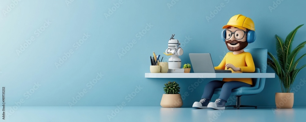 Poster business analyst using ai tools at modern workspace