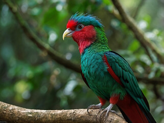 Fototapeta premium Resplendent Quetzal (Pharomachrus mocinno) – Known for its vibrant green and red plumage, native to Central America.