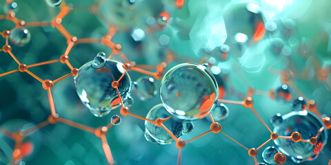 Molecular Mesh with Bubbles and Bonds
Microscopic Molecules with Bubbly Bonds
Magnified Molecular Network with Bubbles