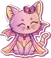 Halloween cute cat sticker drawing with sparkling stars without background