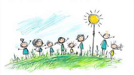 Fototapeta premium Cheerful Stick Figures Under a Bright Sun