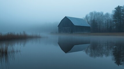 Fototapeta premium Misty Barn Reflection