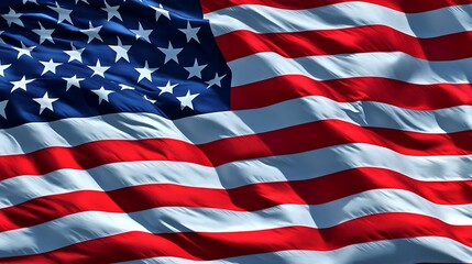 Close-up photo of the American flag waving