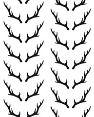 Vector seamless pattern of hand drawn deer horns silhouette isolated on white background