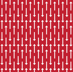 Vector seamless pattern of flat arrow silhouette isolated on red background