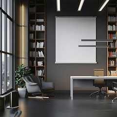 modern living room with wooden walls, tiled floor, white armchair and vertical mock up poster.