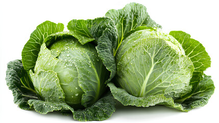 Head of fresh white cabbage with dew drops, isolated on a white background. High-quality color image perfect for design projects and illustrations.