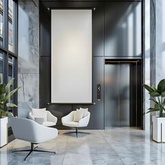 Interior of modern living room with wooden walls, tiled floor, white armchair