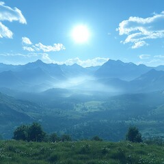 Obraz premium Panoramic view of mountain landscape during a golden sunset