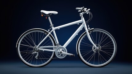 White Hybrid Bicycle on Blue Background