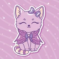 Halloween cute cat sticker drawing with sparkling stars