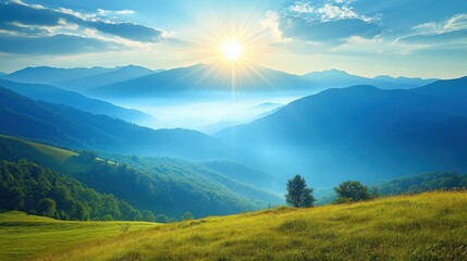 Panoramic view of mountain landscape during a golden sunset