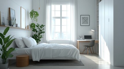 Minimalist Bedroom with White Walls and Natural Light