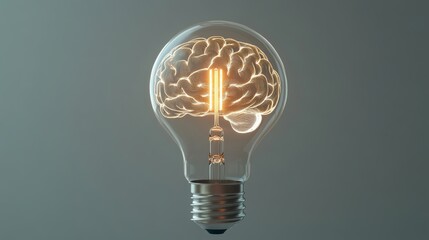 light bulb minimalist with a brain icon white on a gray background. 