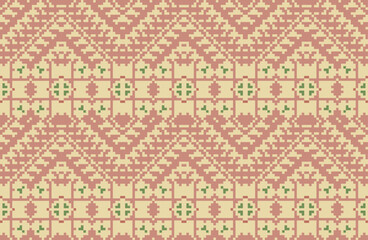 Pixel Art Ikat Pattern Originfolk Embroidery, Aztec Geometric Ornament Print. Design for Carpet, Wallpaper, Clothing, Wrapping, Fabric