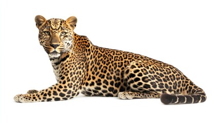 Obraz premium Leopard Lying on White Background