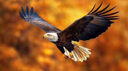 Obraz premium Majestic Bald Eagle in Flight Against a Warm Background