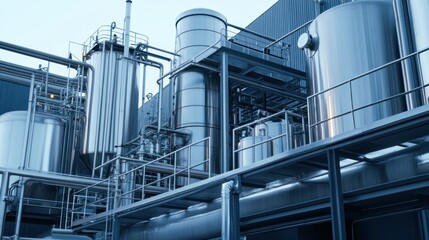 Industrial machinery with pipes and tanks in a manufacturing setting.
