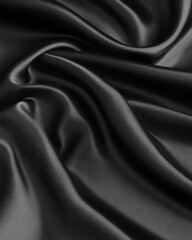 Fototapeta premium A close-up of smooth, black fabric with elegant folds and a shiny surface.