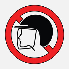 No Helmet Warning Sign in Red Circle