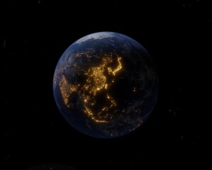 Planet Earth during the night decorated by lights seen from outer space.