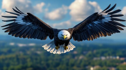 Obraz premium Majestic Eagle in Flight Against a Blue Sky