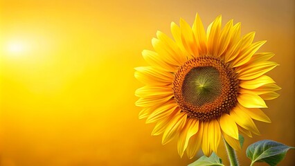 Obraz premium A single sunflower with vibrant yellow petals, captured against a warm, golden background, symbolizing summer's radiance and the beauty of nature's artistry.