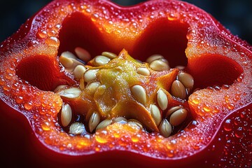 Close-Up of a Red Bell Pepper with Water Droplets