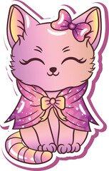 Halloween cute cat sticker drawing with sparkling stars without background