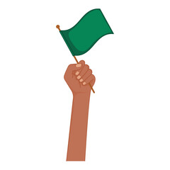 Hand holding green flag in a raised fist, Vector