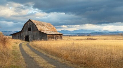 Obraz premium Rustic Barn in a Golden Field
