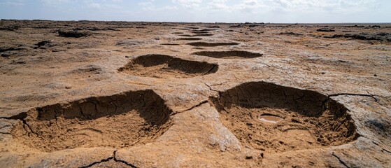 Cracked earth in desert landscape