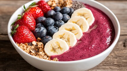healthy breakfast smoothie bowl with fresh fruits and granola