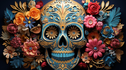 Fototapeta premium A Skull Surrounded by flowers for holloween ~ Created using Generative AI