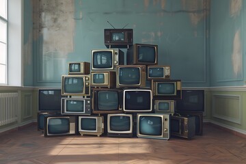 Retro TV set in room with wooden floor. 3D rendering