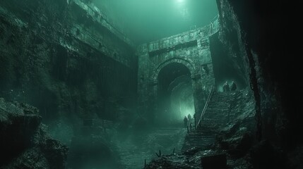 Fototapeta premium Submerged Ruins, An Eerie Journey