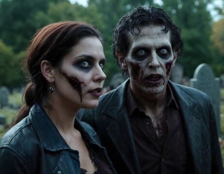 two zombies in halloween