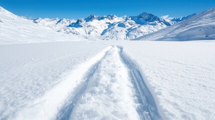 Snowy mountain landscape with ski tracks