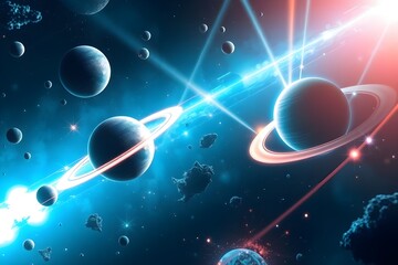 A breathtaking view of planets and celestial phenomena in deep space.